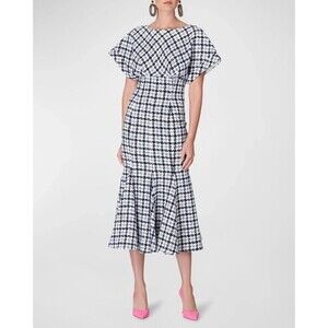 Carolina Herrera Houndstooth Check Tweed Midi Dress Size Sz US 2